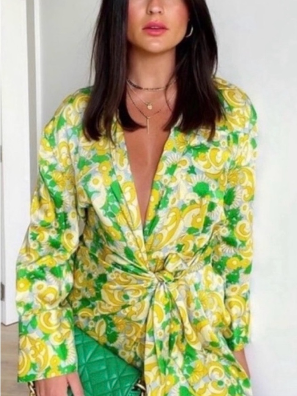 ZARA Vintage-Inspired Yellow & Green Floral Wrap Dress with matching headband